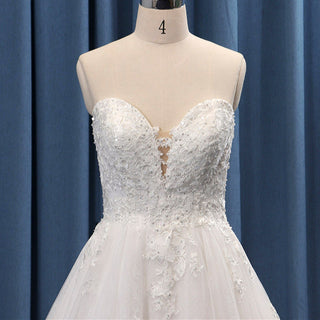 Strapless V-neck Ball Gown Floral Lace Tulle Wedding Dress