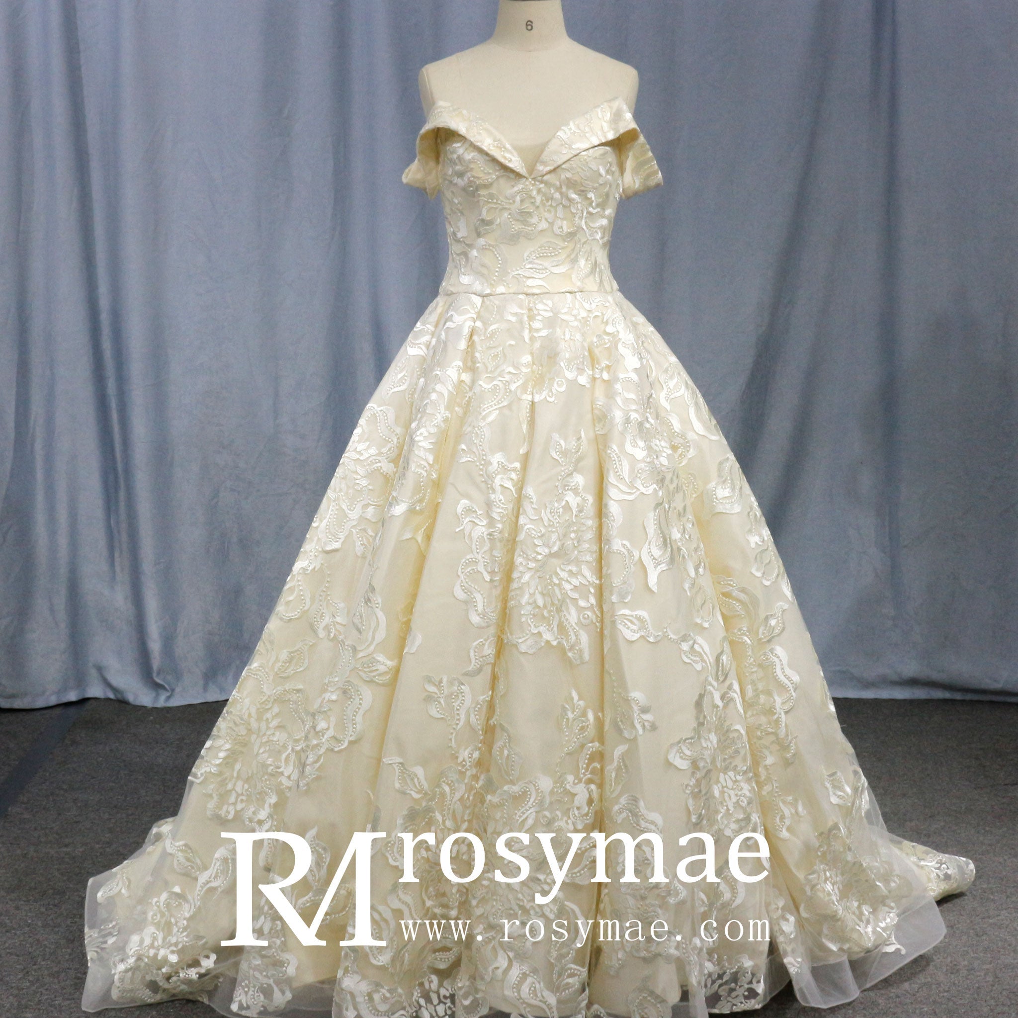 Stylish Off The Shoulder Champagne Wedding Dresses For Brides - Rosymae