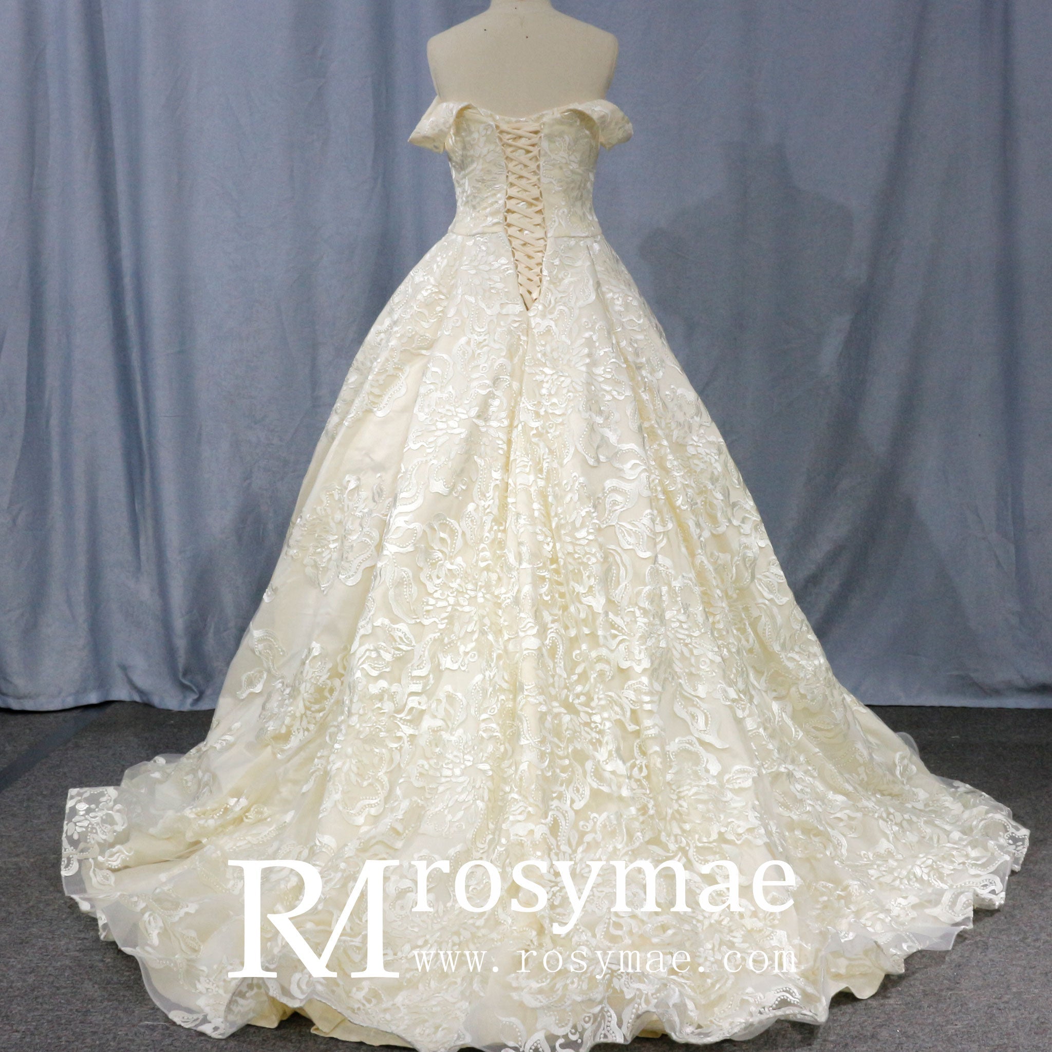 Stylish Off The Shoulder Champagne Wedding Dresses For Brides - Rosymae
