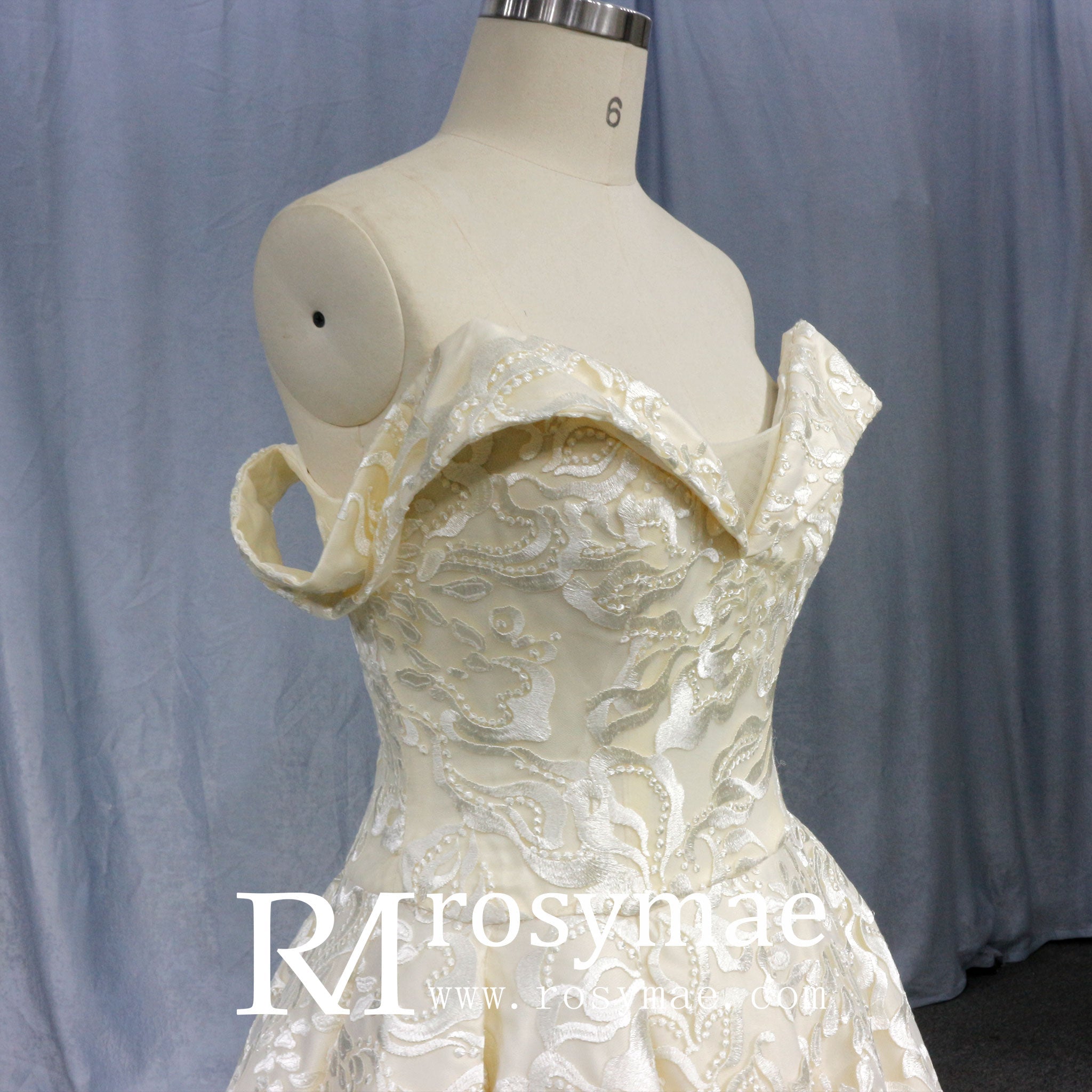 Stylish Off The Shoulder Champagne Wedding Dresses For Brides - Rosymae