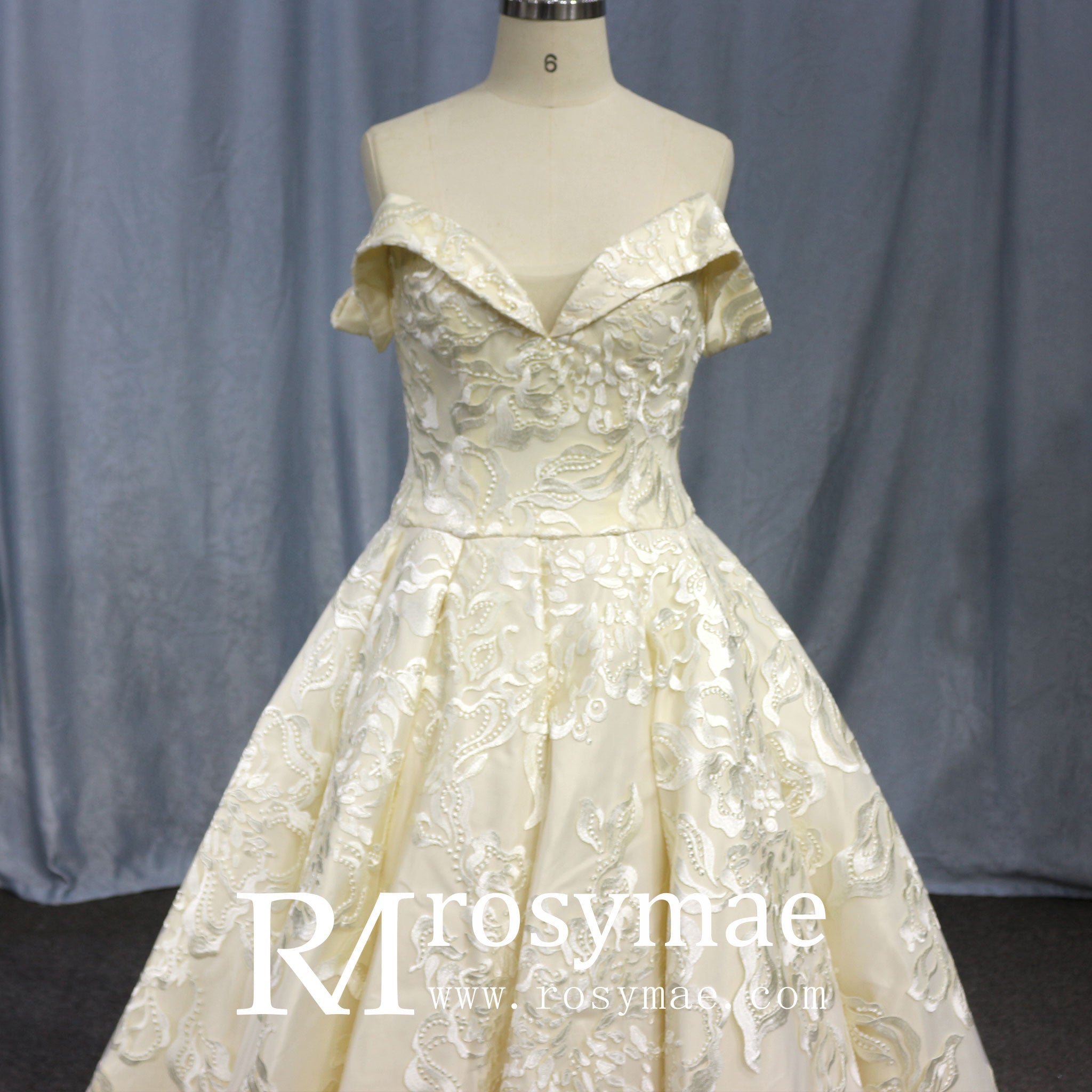 Stylish Off The Shoulder Champagne Wedding Dresses For Brides - Rosymae