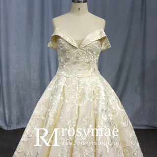 Stylish Off The Shoulder Champagne Wedding Dresses For Brides - Rosymae