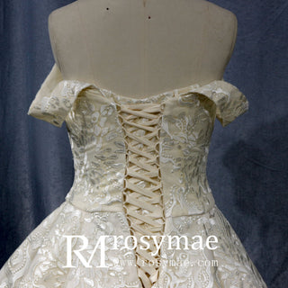 Stylish Off The Shoulder Champagne Wedding Dresses For Brides - Rosymae