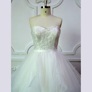Floor Length Strapless Sweetheart Tulle Lace Ball Gown Wedding Dress