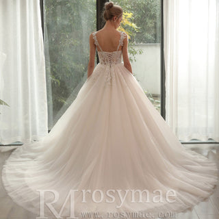 Sweetheart BallGown Beach Wedding Dress with Spaghetti Straps - Rosymae