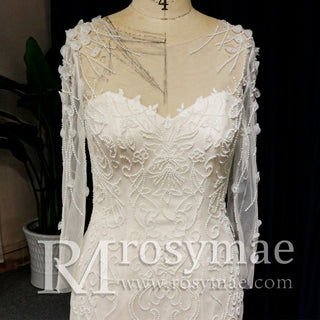 Sweetheart Covered Tulle Long Sleeve Mermaid & Trumpet Wedding Dress - Rosymae