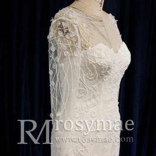 Sweetheart Covered Tulle Long Sleeve Mermaid & Trumpet Wedding Dress - Rosymae