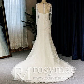 Sweetheart Covered Tulle Long Sleeve Mermaid & Trumpet Wedding Dress - Rosymae