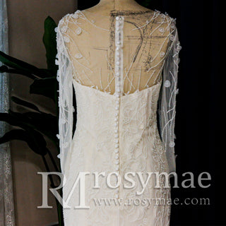 Sweetheart Covered Tulle Long Sleeve Mermaid & Trumpet Wedding Dress - Rosymae