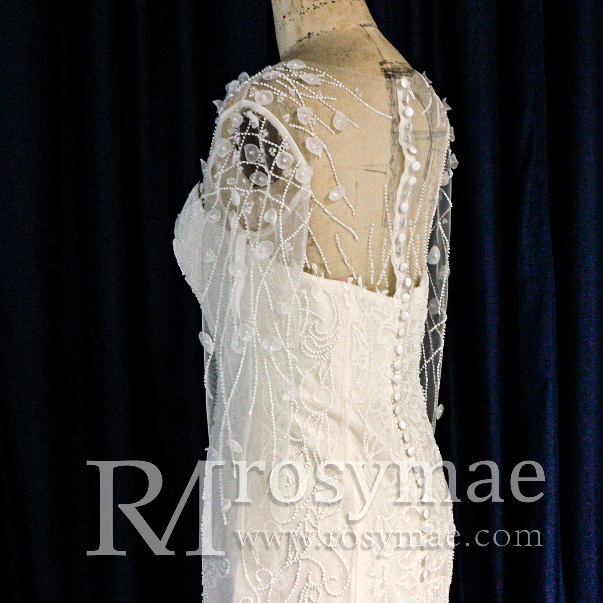 Sweetheart Covered Tulle Long Sleeve Mermaid & Trumpet Wedding Dress - Rosymae