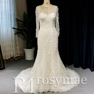 Sweetheart Covered Tulle Long Sleeve Mermaid & Trumpet Wedding Dress - Rosymae