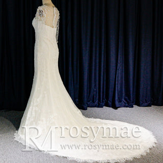 Sweetheart Covered Tulle Long Sleeve Mermaid & Trumpet Wedding Dress - Rosymae