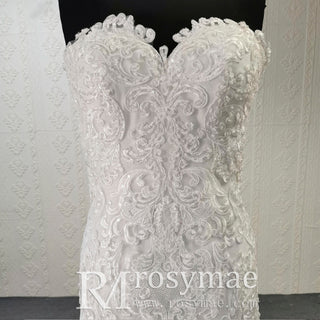 Sweetheart Lace Mermaid Wedding Gown with Detachable Tulle Overskirt - Rosymae