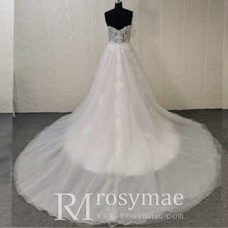 Sweetheart Lace Mermaid Wedding Gown with Detachable Tulle Overskirt - Rosymae