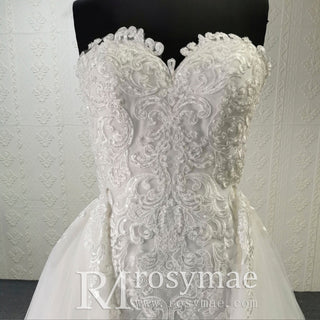 Sweetheart Lace Mermaid Wedding Gown with Detachable Tulle Overskirt - Rosymae
