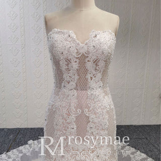 Luxury Sweetheart Neck Lace Fit Flare Sparkly Wedding Dresses