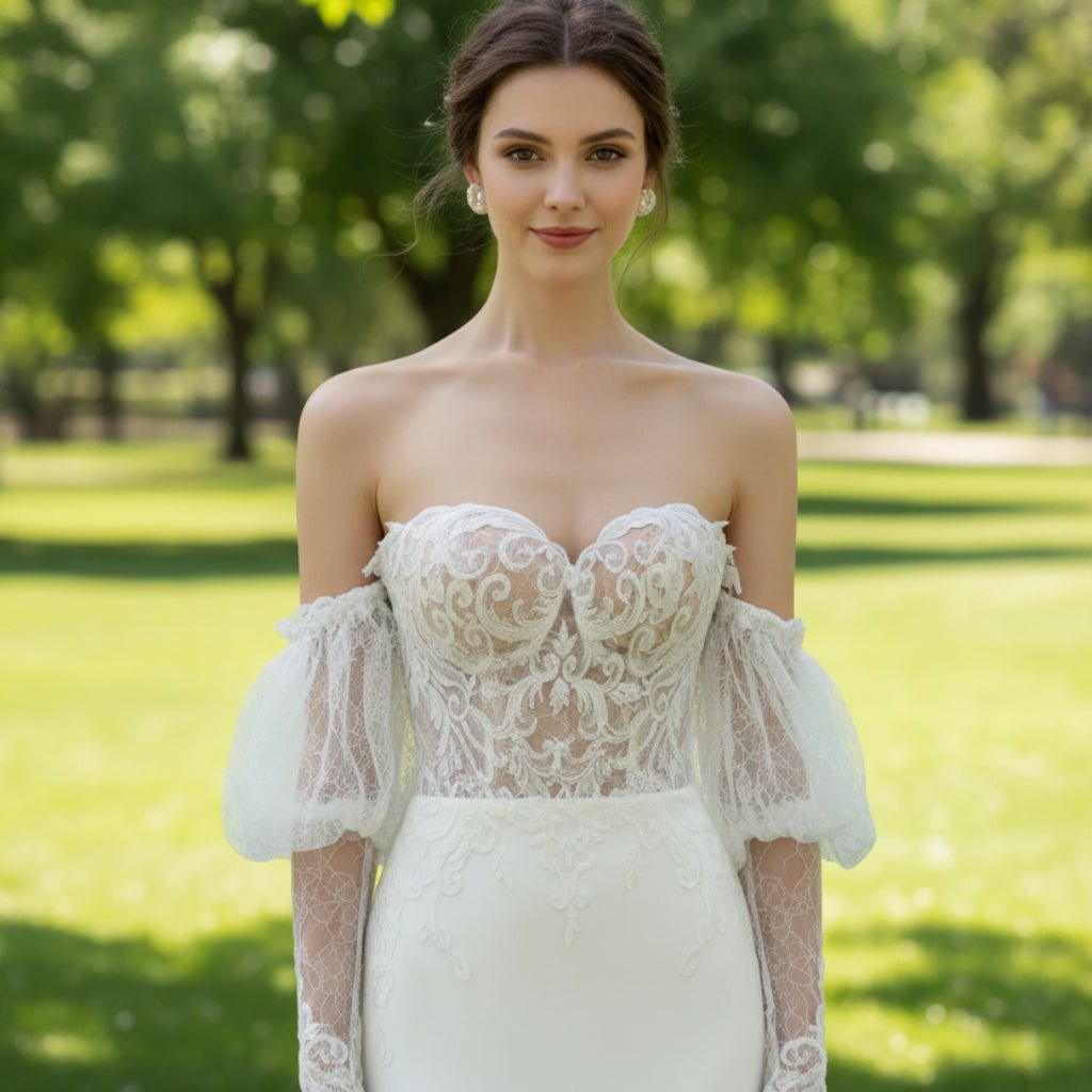 Sweetheart Mermaid Satin Wedding Dress with Lantern Sleeve - Rosymae