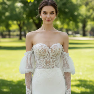 Sweetheart Mermaid Satin Wedding Dress with Lantern Sleeve - Rosymae