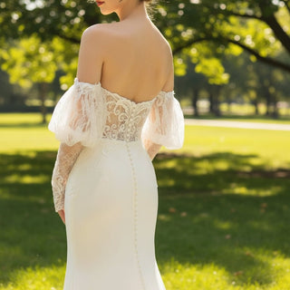 Sweetheart Mermaid Satin Wedding Dress with Lantern Sleeve - Rosymae
