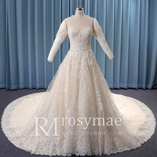 Strapless Sweetheart Neck Puffy Ball Gown Lace Wedding Dress