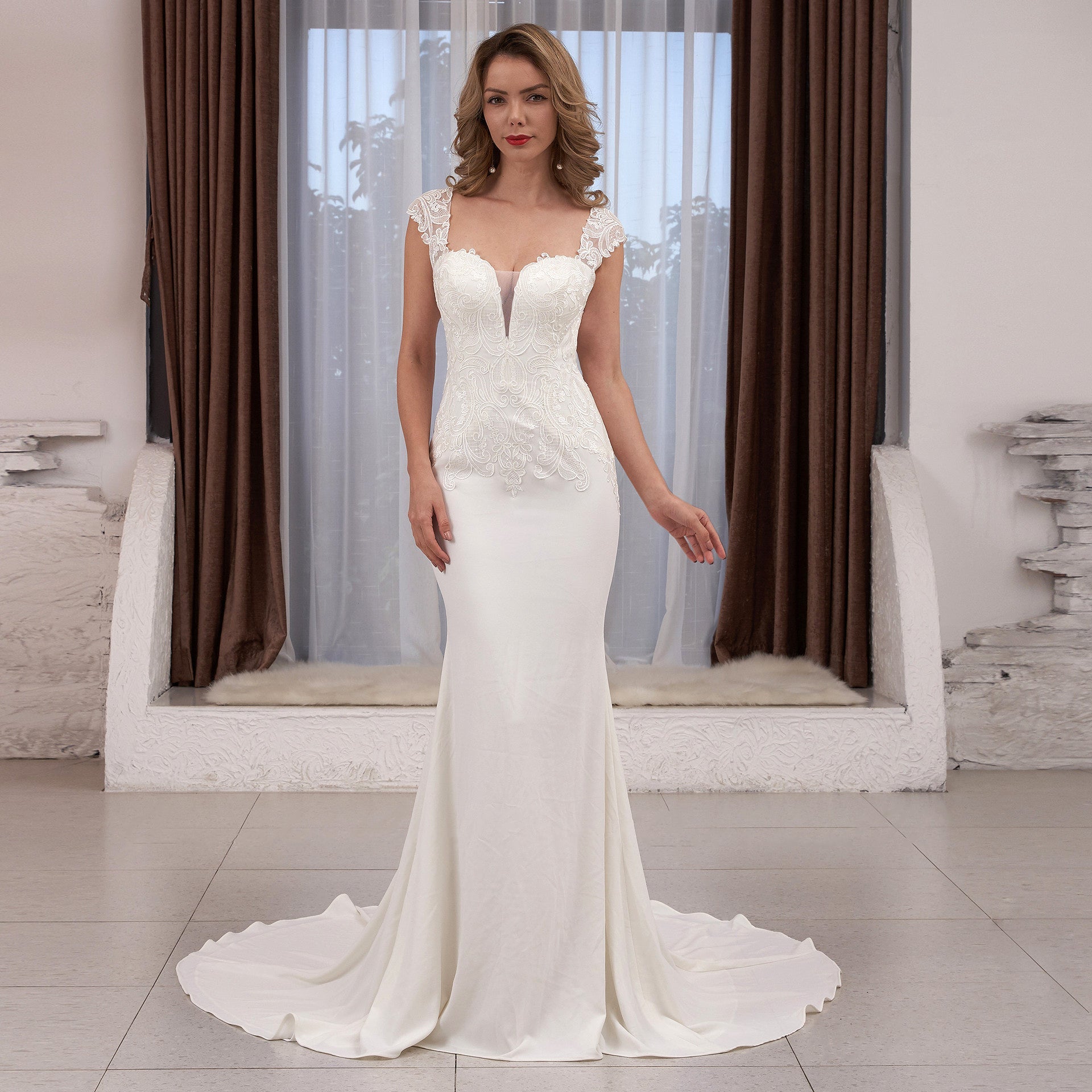 Sweetheart Neckline Bridal Gowns Wedding Dress Cap Sleeve - Rosymae