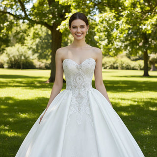 Sweetheart Neckline Satin Lace Ball Gown Bridal Wedding Dress - Rosymae