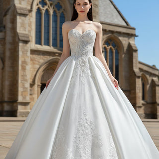 Sweetheart Neckline Satin Lace Ball Gown Bridal Wedding Dress - Rosymae