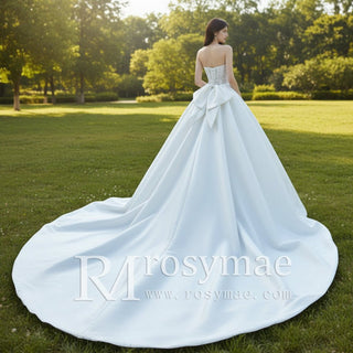 Sweetheart Neckline Satin Lace Ball Gown Bridal Wedding Dress - Rosymae