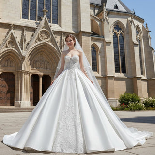 Sweetheart Neckline Satin Lace Ball Gown Bridal Wedding Dress - Rosymae