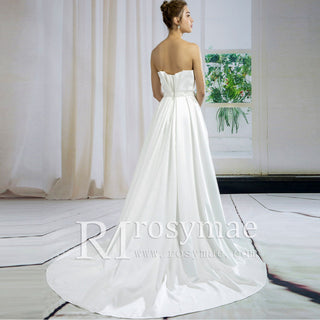 Strapless Sweetheart Ruched Satin Wedding Dress Crystals Waistband
