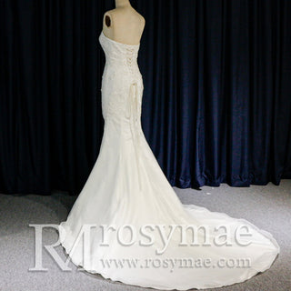 Sweetheart Neckline Strapless Crepe Mermaid Wedding Dresses - Rosymae