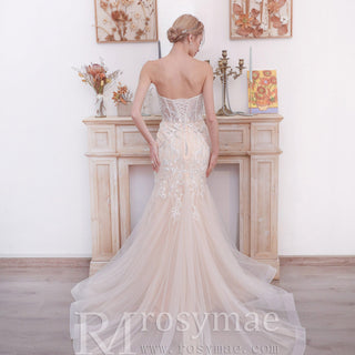 Sweetheart Strapless Slim Mermaid Beaded Empire Wedding Dress - Rosymae