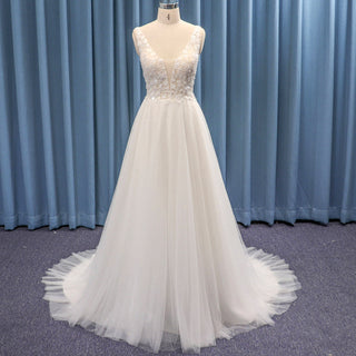 Top Tank Double Deep V Tulle A-line Bridal Wedding Dresses