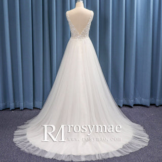 Top Tank Double Deep V Tulle A-line Bridal Wedding Dresses