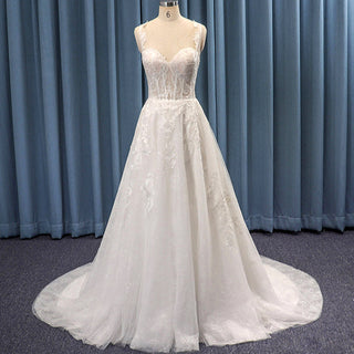 Tank Sleeve Plunging Sweetheart Neckline A-line Wedding Dress