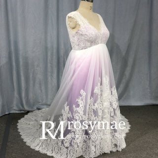Tank Strap V Neck A Line Plus Size Wedding Dresses for Short Brides - Rosymae