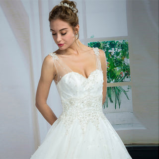 Tank Tulle and Lace Ball Gown Bridal Wedding Dress with Pearls