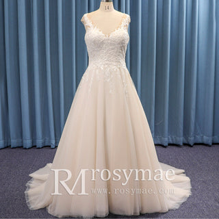 Tank Top Sexy V-neck Tulle Plus Size Bridal Wedding Dress Champagne