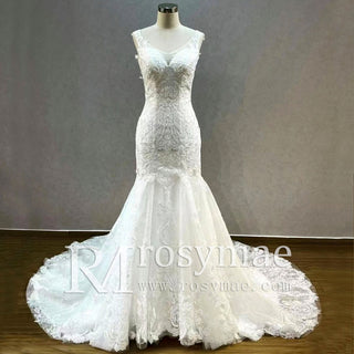 Tank Top Sleeve Tumpet Bridal Gown Lace Wedding Dress - Rosymae