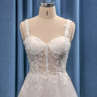 Tank Top Sweetheart Sheer Bodice Floor Wedding Dresses Tulle Skirt
