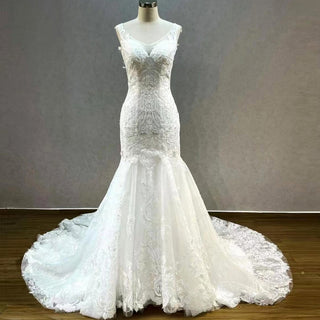 Tank Top Sleeve Tumpet Bridal Gown Lace Wedding Dress
