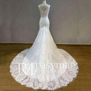 Tank Top Sleeve Tumpet Bridal Gown Lace Wedding Dress