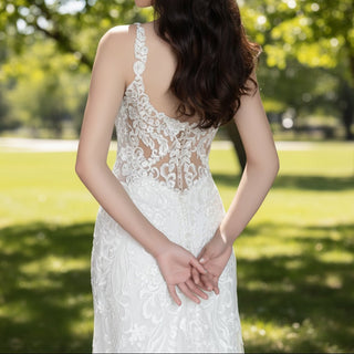 Tank Top V-Neck Lace Mermaid Wedding Dress with Sheer Bodice - Rosymae