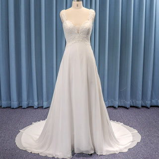 Tank Top with V-neck A-line Lace Chiffon Bridal Wedding Dress