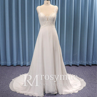 Tank Top with V-neck A-line Lace Chiffon Bridal Wedding Dress
