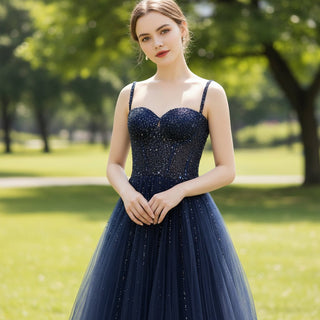 Tea Length Blue Formal Dress Prom Party Gown with Tank Top - Rosymae