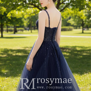 Tea Length Blue Formal Dress Prom Party Gown with Tank Top - Rosymae