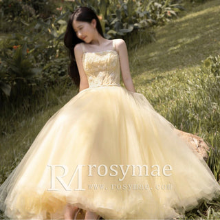 Tea Length A-Line Formal Prom Dress Cocktail Gown with Puffy Skirt