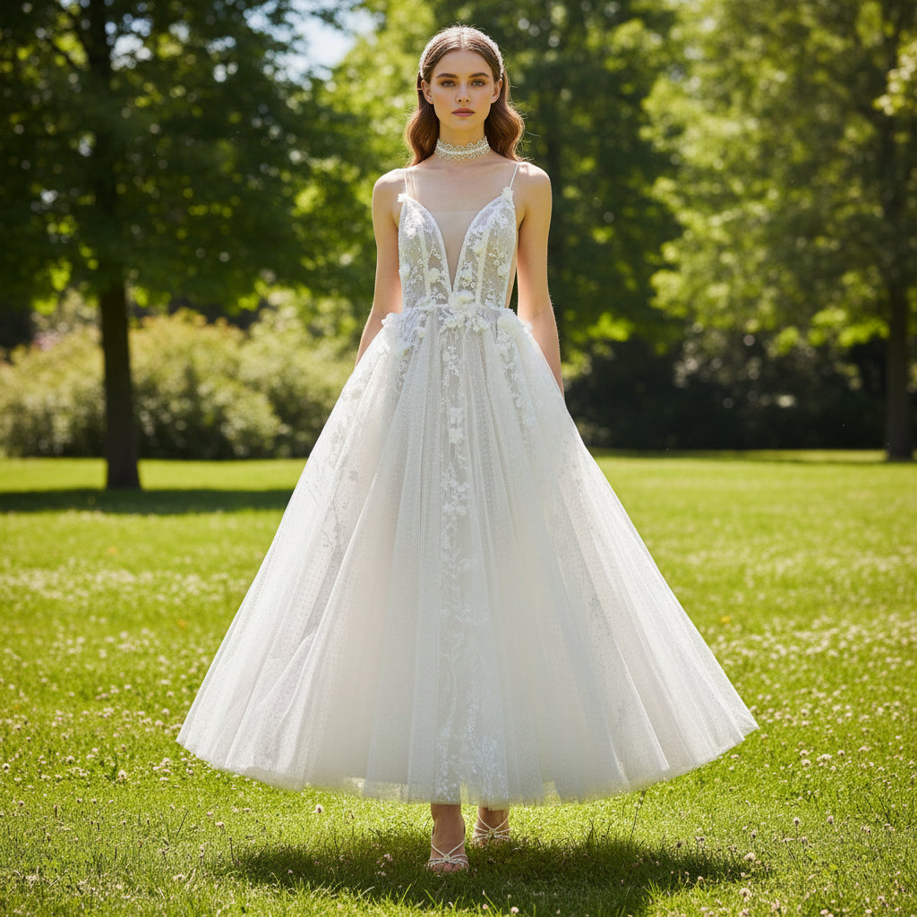 Low Open Back Floor Length Wedding Dress with Spaghetti Straps Champagne / 2 Low Open Back Floor Length Wedding Dress with Spaghetti Straps Champagne / 2