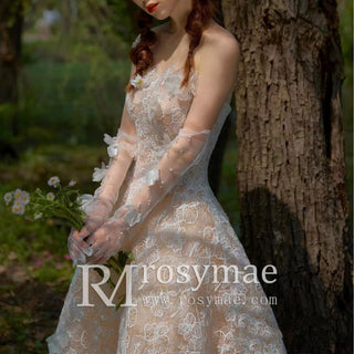 Chic and Sweet Tea-Length Wedding Dresses with Floral Lace